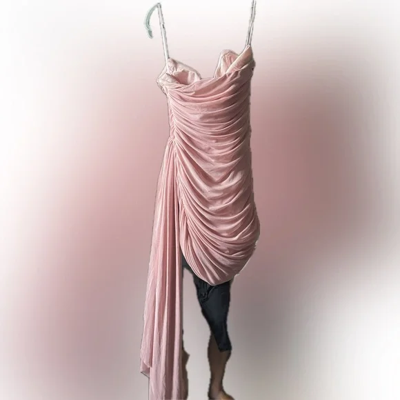 Pink ruched draped mini dress size medium - Picture 2 of 6